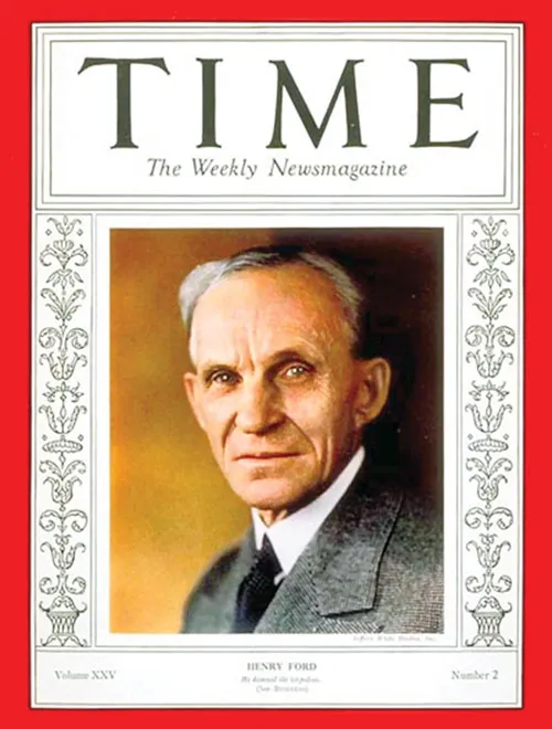 Henry Ford trên trang bìa tạp chí Time năm 1935. Henry Ford trên trang bìa tạp chí Time năm 1935.